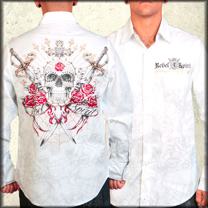 Rebel Spirit Homage Skull Swords Roses Rhinestone Studded